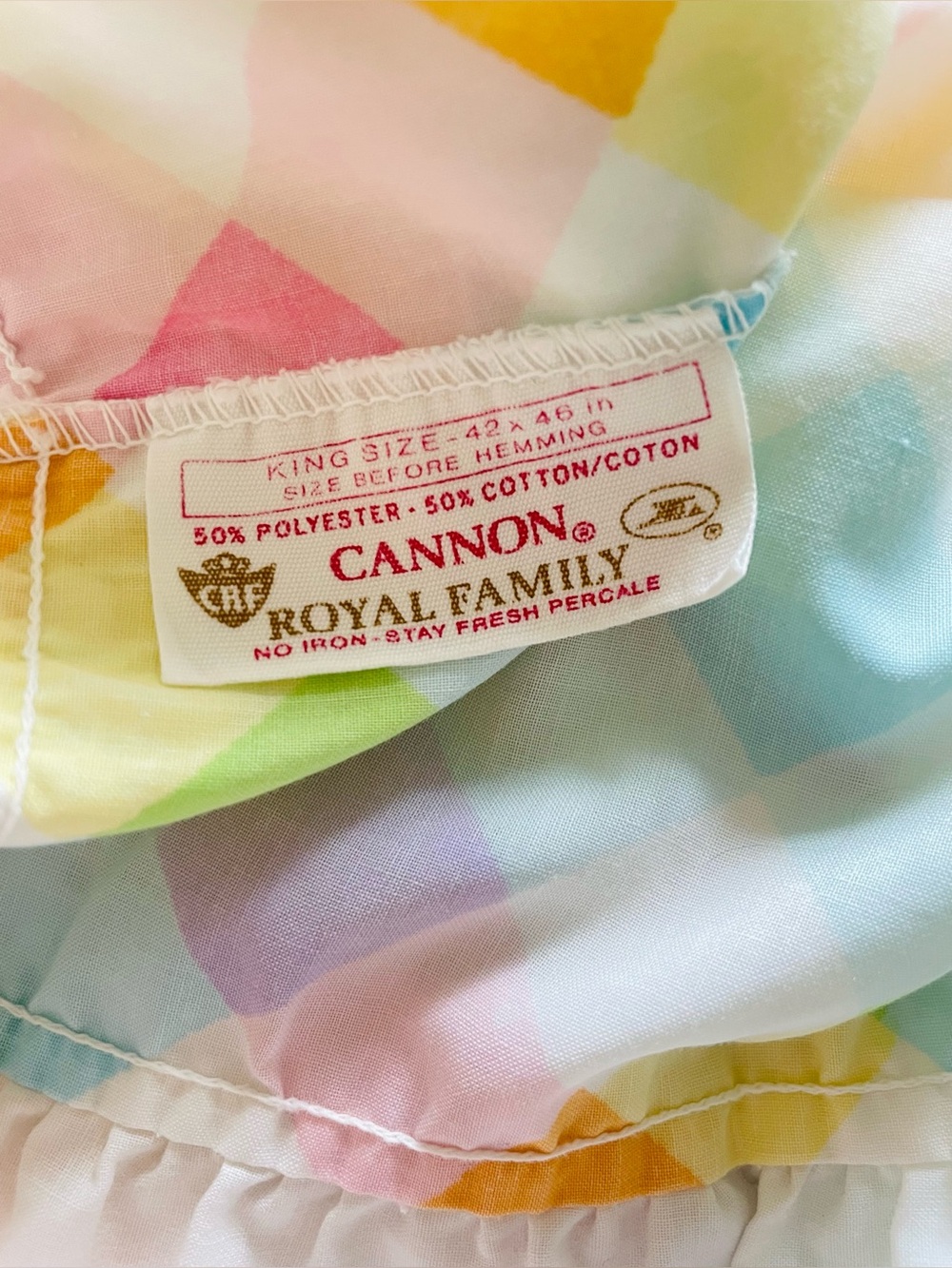Vintage 6 Piece Sheet Set Royal Cannon Pastel Gingham w Ruffle Cotton King Sz - Picture 5 of 7